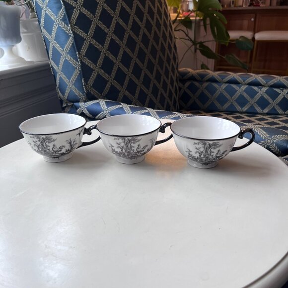 3 Aux Au Provence French Country Black and white Teacups with chickens/rabbit - Picture 8 of 15